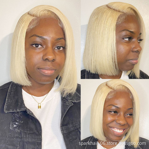 HD 613 Transparent Blonde Human Hair Full Lace Wig, Ombre Bob Half Lace Front Wig Human Hair, Blonde 613 Hd Lace Frontal Bob Wig